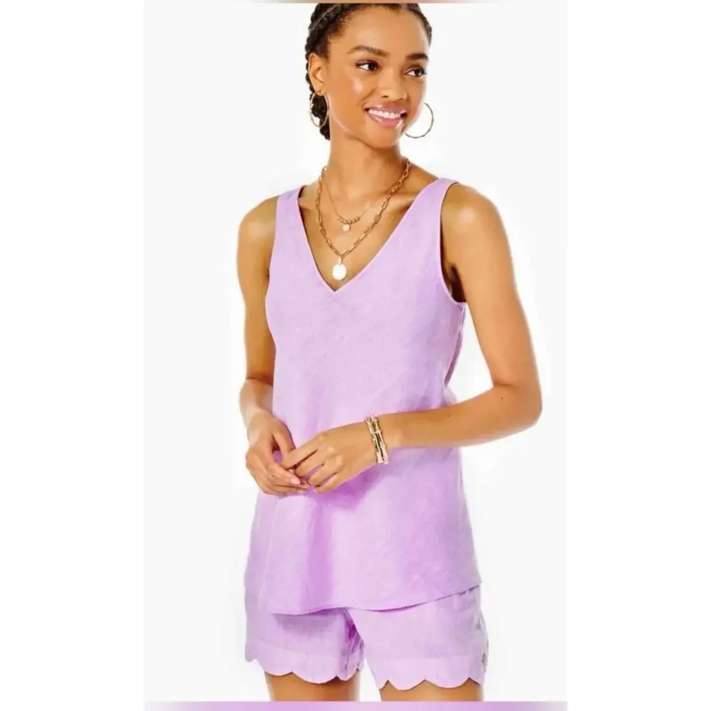 Lilly Pulitzer Brea 4” Linen Scallop Hem Shorts Purple Iris Size XL - Picture 4 of 10